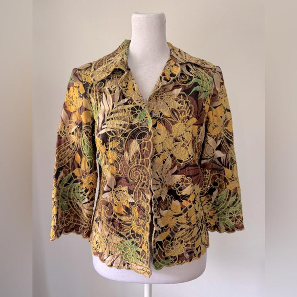 Vintage Y2K Trenz by Theresa Renz Floral Embroidered 3/4 Sleeve Jacket - Picture 3 of 6